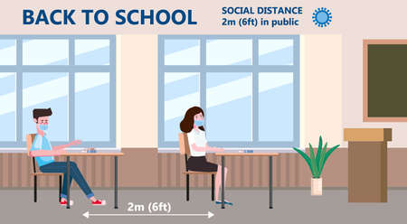 Back to school poster safe social distancing and virus  preventionのイラスト素材