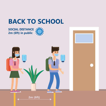 Back to school poster safe social distancing and virus  preventionのイラスト素材