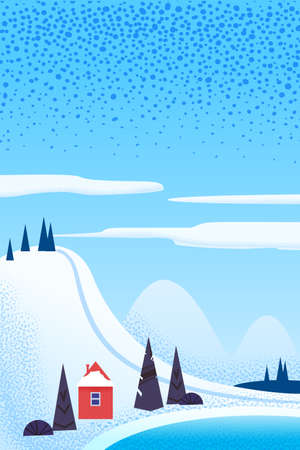 Winter landscape february month. Season banner for calendar pages cover baner poster. Minimal trendy style isolated vectorのイラスト素材