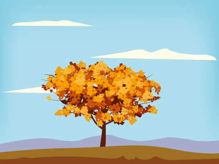 Autumn landscape scenery tree orange yellow foliage, lake, park, nature horizon. Vector illustration isolatedのイラスト素材