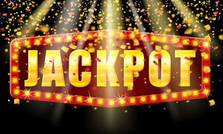Jackpot Winner banner shining retro sign illuminated by spotlights vectorのイラスト素材