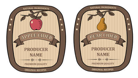 Set labels for Apple and Pear Cider template retro vector isolatedのイラスト素材
