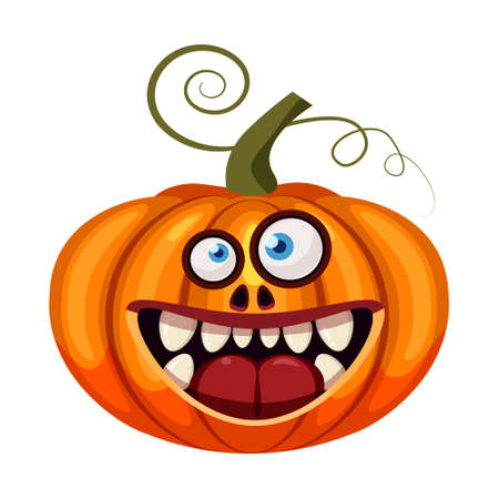 Pumpkin Halloween funny face open mouth creepy and scary funny jaws teeths creatures expression monster character. Vector isolated cartoon styleのイラスト素材