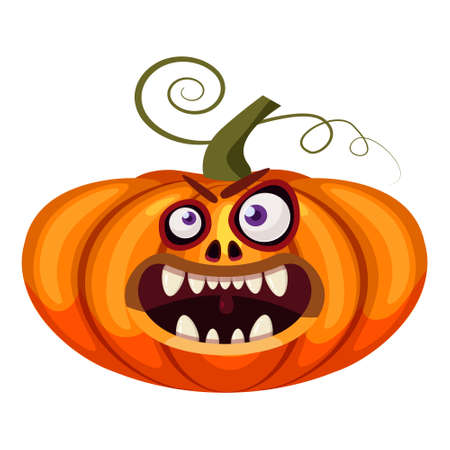 Pumpkin Halloween funny face open mouth creepy and scary funny jaws teeths creatures expression monster character. Vector isolated cartoon styleのイラスト素材