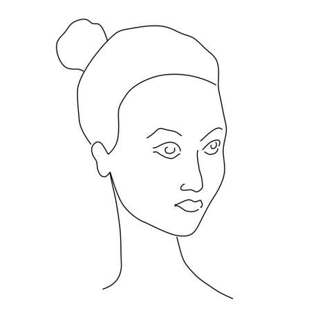 Woman face portrait line abstract. Modern minimal art contour style. Editable single lineのイラスト素材