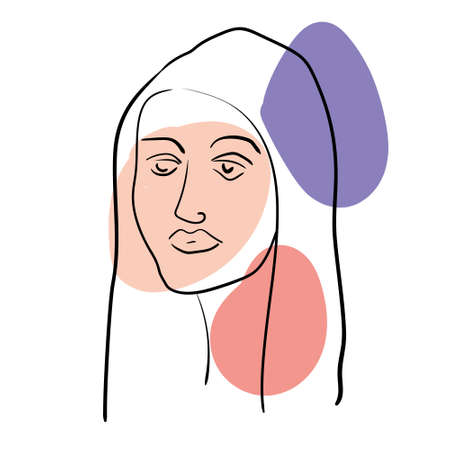 Woman abstract face portrait line shapes pastel colors. Minimalistic styleのイラスト素材