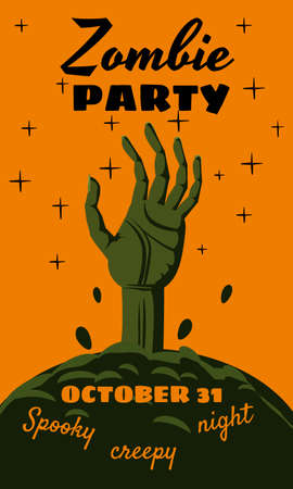 Halloween holiday Zombie Party greeting card rising hand dead cemeteryのイラスト素材