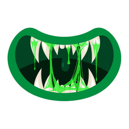 Monster mouth creepy and scary. Funny jaws teeths creatures expression monster horror saliva slime. Vector isolated illustration cartoon styleのイラスト素材