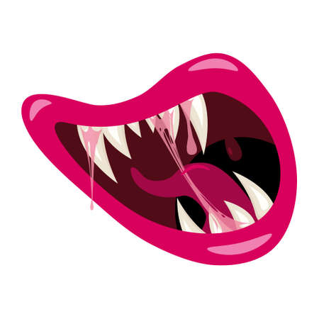 Monster mouth creepy and scary. Funny jaws teeths tongue creatures expression monster horror. Vector isolated illustration cartoon styleのイラスト素材