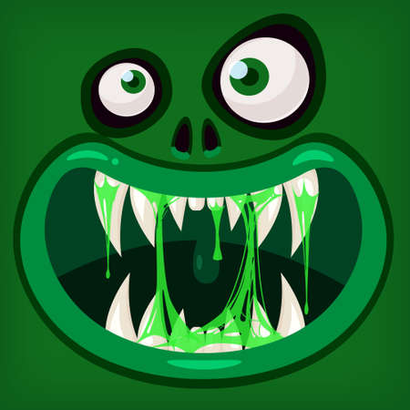 Horror Monster open mouth creepy and scary. Funny jaws teeths drool slime creatures expression monster characters. Vector isolated illustration cartoon styleのイラスト素材