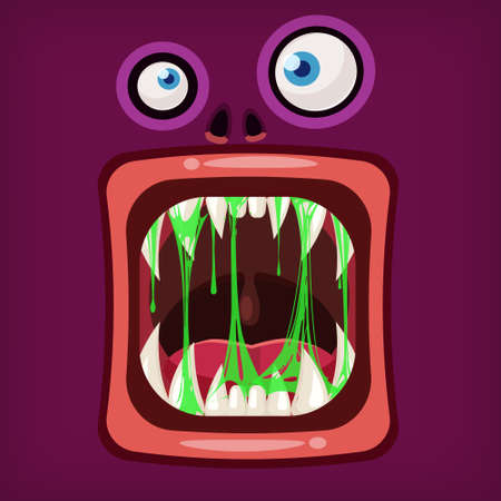 Horror Monster open mouth creepy and scary. Funny jaws teeths drool slime creatures expression monster characters. Vector isolated illustration cartoon styleのイラスト素材