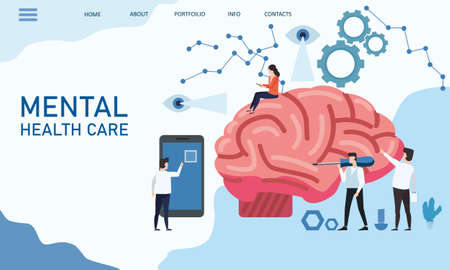 Banner for World mental health day. Doctors help the brain. Flat vectorのイラスト素材