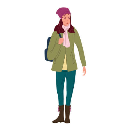 Young woman in autumn trendy clothes street fashionable style outwear female. Trendy vector style isolatedのイラスト素材