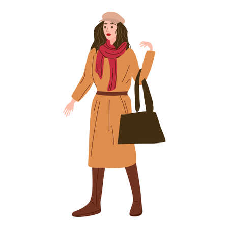 Young woman in autumn trendy clothes street fashionable style outwear female. Trendy vector style isolatedのイラスト素材