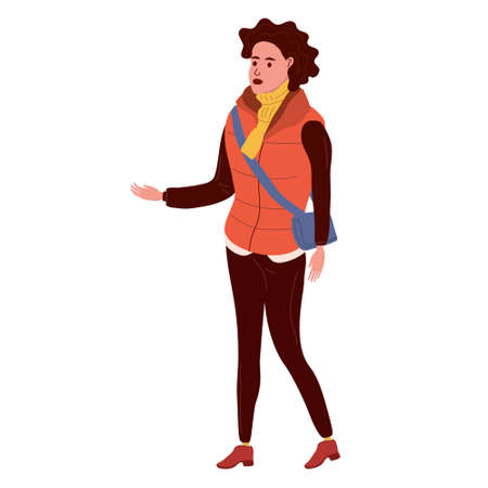 Young woman in autumn trendy clothes street fashionable style outwear female. Trendy vector style isolatedのイラスト素材