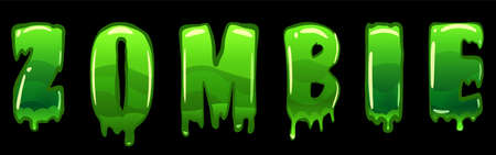 Zombie text   design green slime styled Halloween scary effect letters. Vector isolated illustrationのイラスト素材