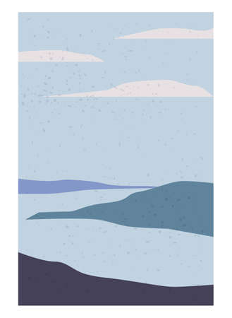 Landscape Abstract Modern Contemporary background sea ocean. Mountains, hills, waves shapes. Vector illustration trendy art flat minimalist style template banner poster decorのイラスト素材