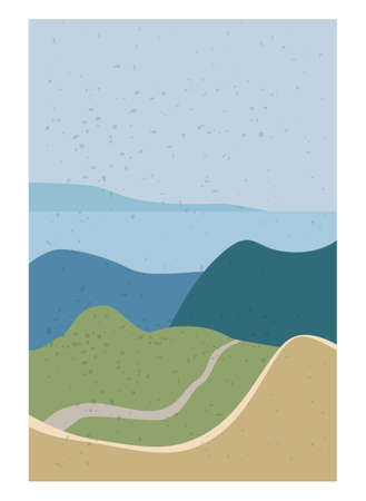Landscape Abstract Modern Contemporary background sea ocean. Mountains, hills, waves shapes. Vector illustration trendy art flat minimalist style template banner poster decorのイラスト素材