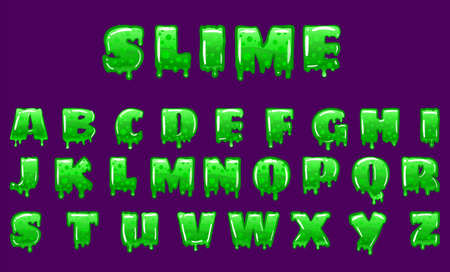 Slime Font green bubbling toxic mold. Letters numbers. Vector cartoon style illustrationのイラスト素材