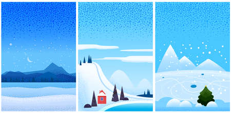 Set Winter landscape december january february month. Season banner for calendar pages cover baner poster. Minimal noise brush trendy style isolated vectorの写真素材