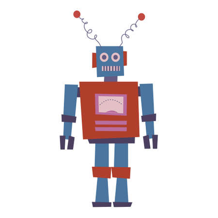 Retro Toy Robot Vector isolated vintage illustration trendy flat cartoon styleのイラスト素材