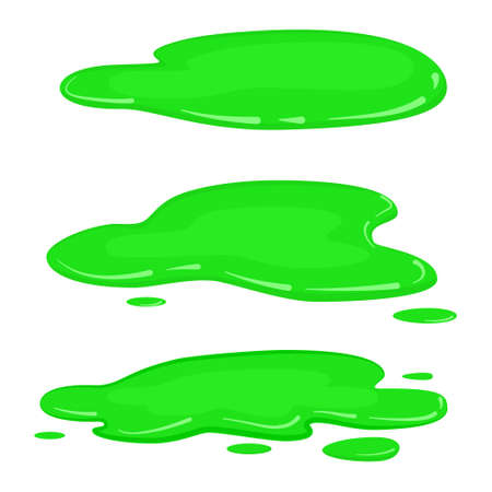 Set Puddles green slime, liquid toxic mold, vector, cartoon style, isolated, illustration, on a white backgroundのイラスト素材