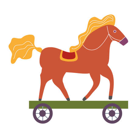Retro Christmas Toy Horse Red. Vector isolated vintage illustration trendy flat cartoon styleのイラスト素材