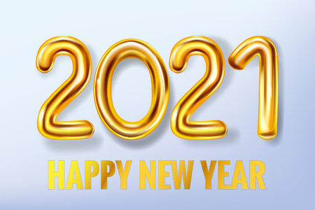 2021 Happy New Year background. Gold realistic 3d balloons foil metallic numbers. Vector illustration celebrate festive party, poster, banner, initation, layout designのイラスト素材