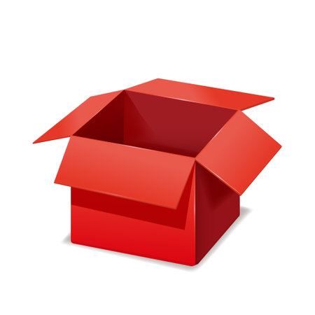 Red box opened, paper, cardboard. Vector template isolated mockup for design products, package, branding.のイラスト素材