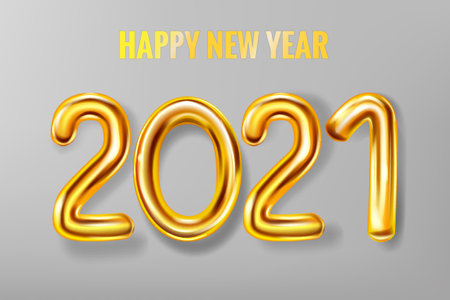 2021 Happy New Year background. Gold realistic 3d balloons foil metallic numbers. Vector illustration celebrate festive party, poster, banner, initation, layout designのイラスト素材