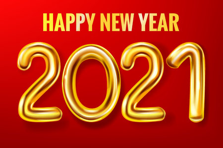 2021 Happy New Year decoration holiday background. Gold realistic 3d balloons foil metallic numbers. Vector illustration celebrate festive party, poster, banner, initation, layout designのイラスト素材