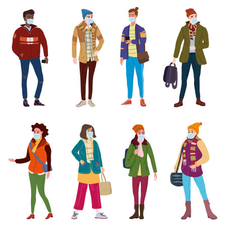 Set young people in modern autumn trendy clothes.のイラスト素材