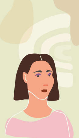 Woman portraite minimal abstract contemporary style. Female face flora leaves shapes silhouette background trendy modern art concept. Poster vector template social media stories, print coverのイラスト素材