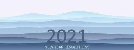New Year Resolutions 2021. Landscape hills mountaine silhouette panorama horizon minimal style. Vector minimalist poster banner template illustration isolatedのイラスト素材