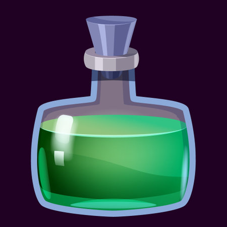 Bottle liquid potion magic elixir colorful . Game icon GUI for app games user interface. Vector illstration isolated cartoon styleのイラスト素材