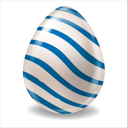 White Realistic Easter Egg Colored Blue Stripes Glossy. Vector illustrationのイラスト素材