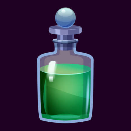 Bottle liquid potion magic elixir colorful . Game icon GUI for app games user interface. Vector illstration isolated cartoon styleのイラスト素材