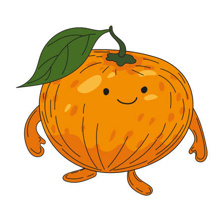 Orange hand dawn sketch fruit cute character cartoon. Vector illustrationのイラスト素材