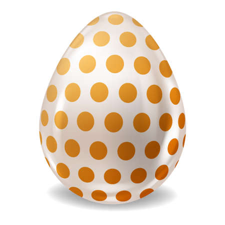 White Realistic Easter Egg Colored Gold Dots Glossy. Vector illustrationのイラスト素材