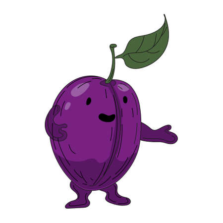 Plum hand dawn sketch fruit cute character cartoon. Vector illustrationのイラスト素材