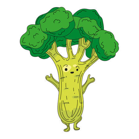 Broccoli hand dawn sketch cute character cartoon. Vector illustrationのイラスト素材