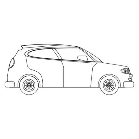 Hatchback car outline drawing, concept lineart. Automobile transport illustration side view, vector isolatedのイラスト素材