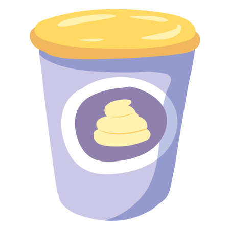 Sour Cream Sauce, healthy milk food nutrition organic product, plastic package pot cup. Vector hand cartoon draw flat trendy style white background isolatedのイラスト素材