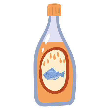 Fish oil, natural healthy organic nutrition product. Vector doodle cartoon flat trendy illustration hand drawn isolatedのイラスト素材