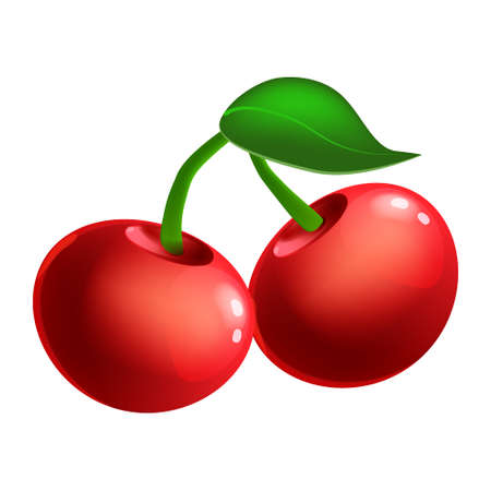 Cherry ripe berry, fruit whole fresh organic, red color, icon. Vector illustration symbol icon cartoonのイラスト素材