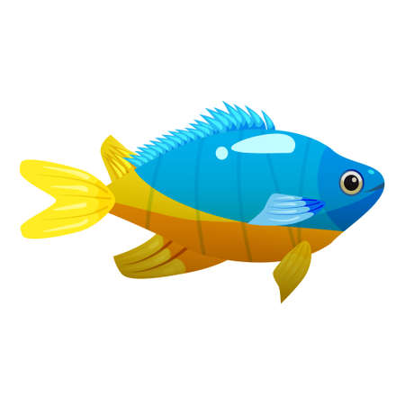 Tropical yellow blue fish, coral reef exotic pet animal. Aquarium sea life, vector illustartion cartoon styleのイラスト素材