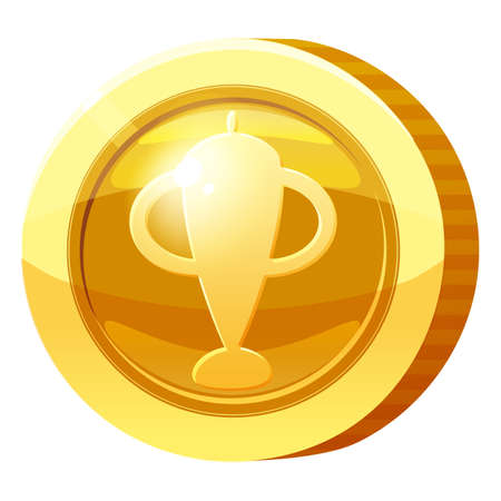 Gold Medal Coin Goblet symbol. Golden token for games, user interface asset element. Vector illustrationのイラスト素材