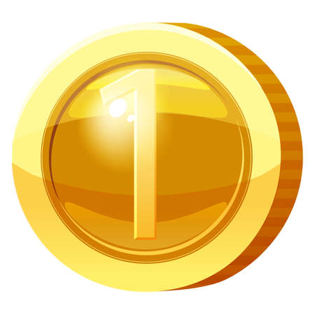 Gold Medal Coin Number 1 symbol. Golden token for games, user interface asset element. Vector illustrationのイラスト素材