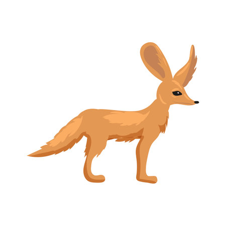 Fennec fox dessert cute animal mammal with big ears, pale color. Vector illustrationのイラスト素材