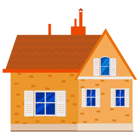 House cottage home front view, colorful real estate. Cartoon urban suburban building, vector illustrationのイラスト素材